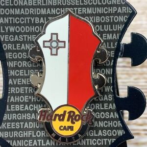 Hard Rock Cafe MALTA Headstock Guitar‎ Flag Pin Collectible On Card